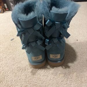 UGG Teal Boots with Ribbon Accents